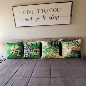 Happy ST Patricks Day Lucky Charm Blessed Hat Clover Stripes Throw Pillow Cover